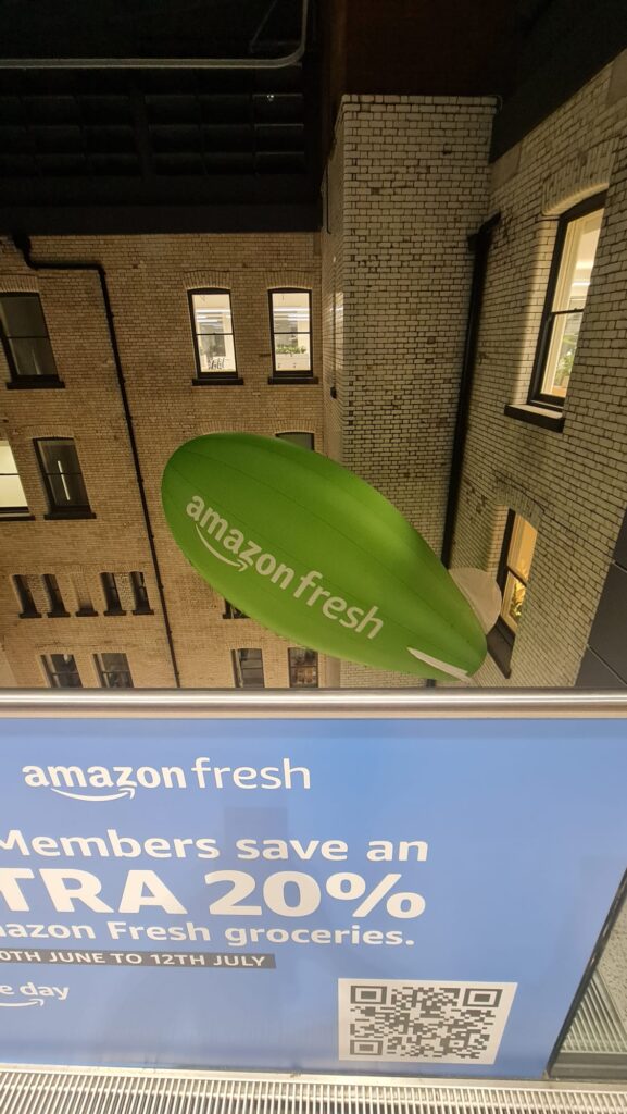 Amazon Fresh Helium Blimp Inflated Inside Amazon Head Office London
