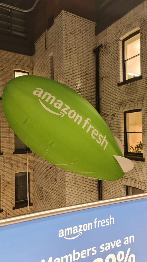 Amazon Fresh Helium Blimp Inflated Inside Amazon Head Office London