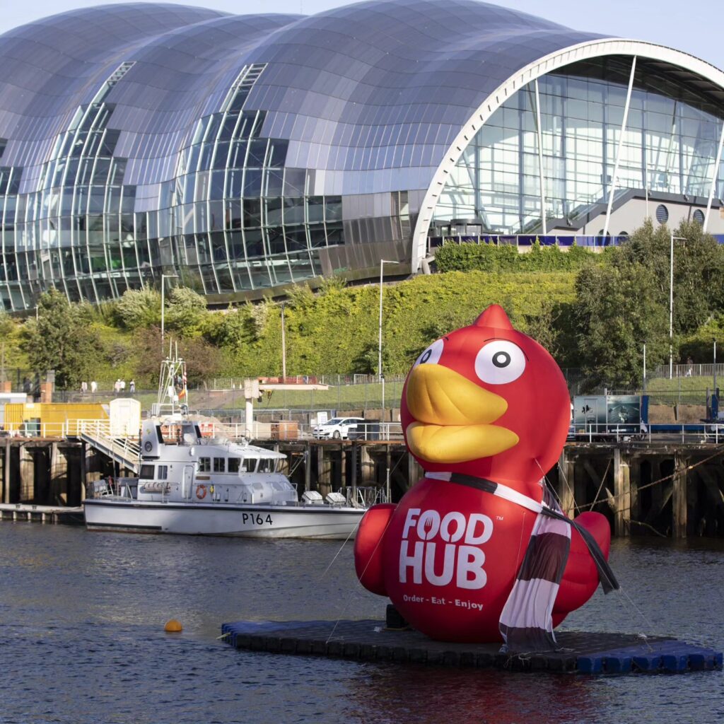 Giant Inflatable 10m Duck on Pontoon in River Tyne